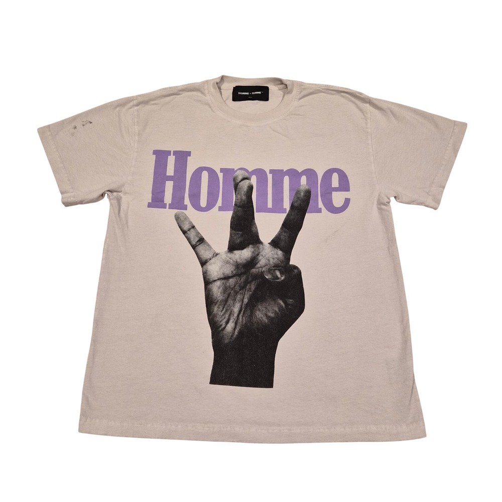 Homme + Femme Graphic T-Shirt Tan Purple Streetwear Made in USA Small